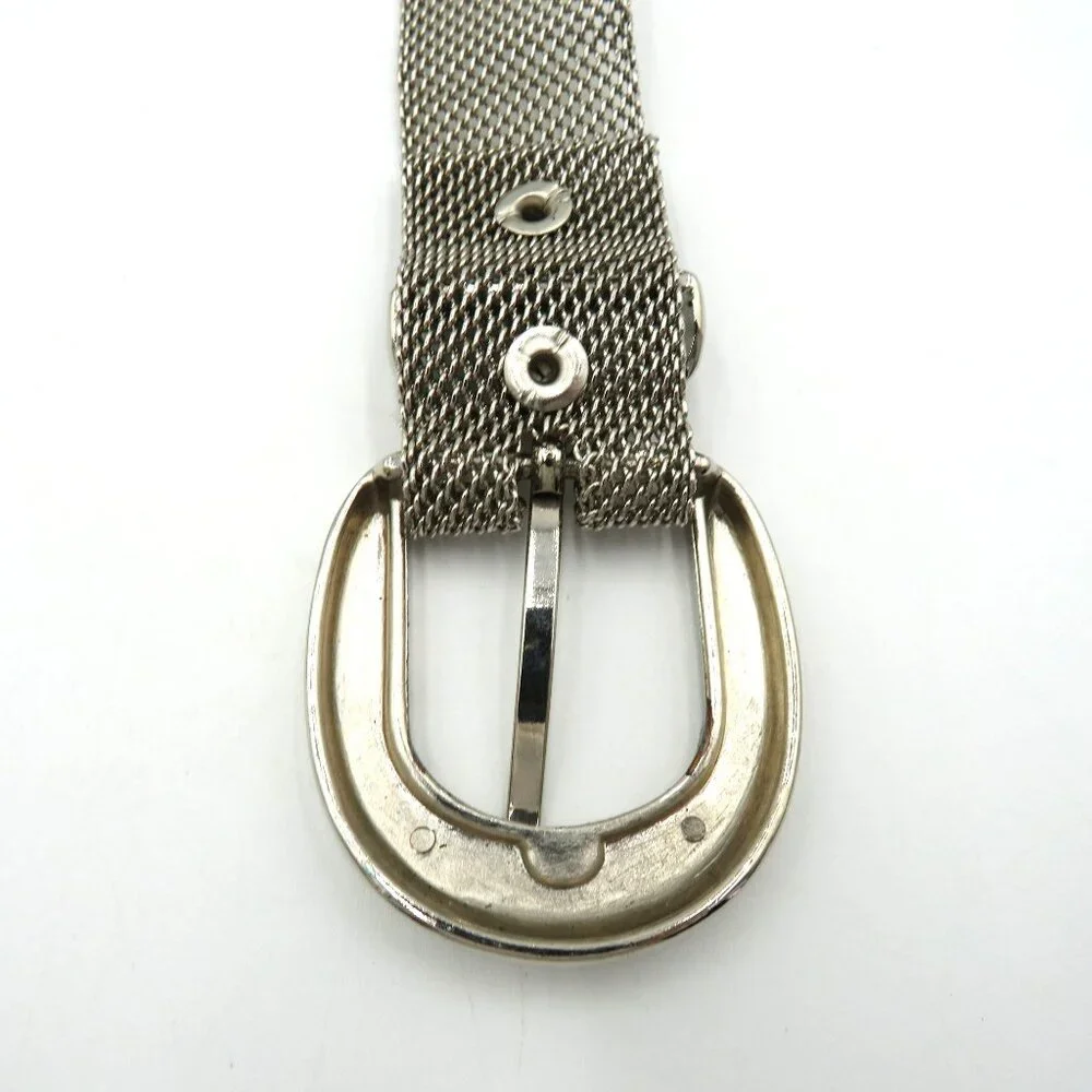 Silver Tone Mesh Belt Womens Size 33 Butterfly‎ Medallions Metallic Buckle